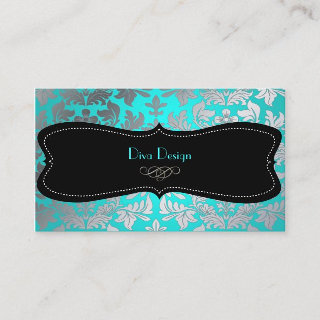 Carte De Visite PixDezines Faux argent baroque damask aqua (Devant)