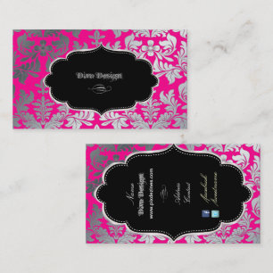 Carte De Visite PixDezines Faux argent baroque damassé rose chaud