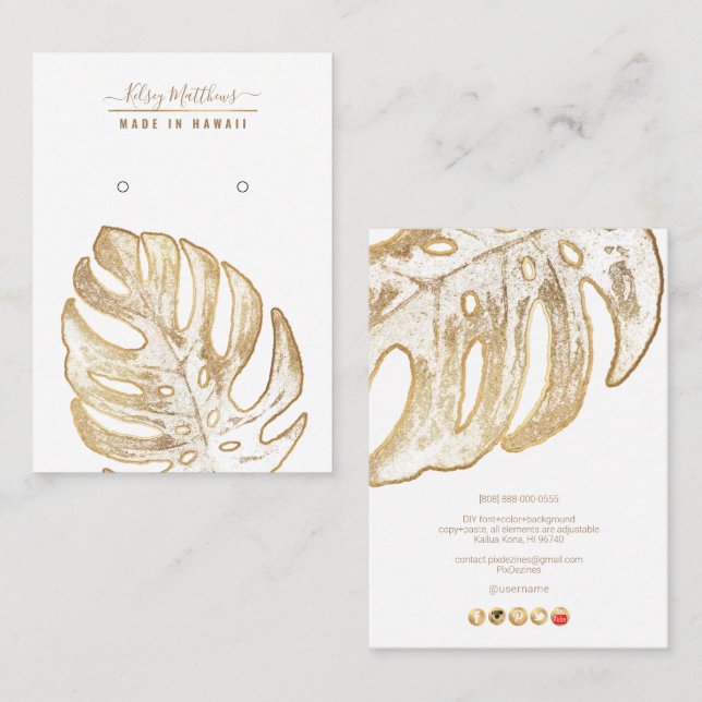 Carte De Visite PixDezines Faux Gold Tropical Leaves Earrings (Devant / Derrière)