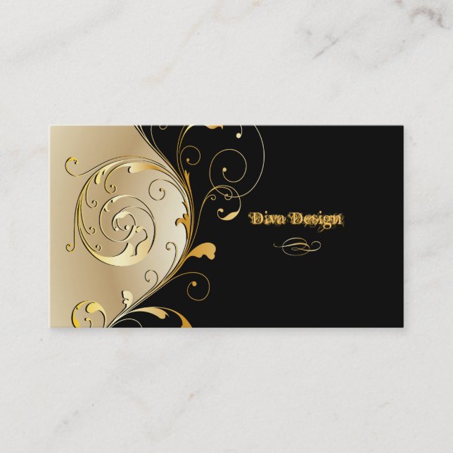 Carte De Visite PixDezines Filigree+tourbillons/noir+faux or (Devant)
