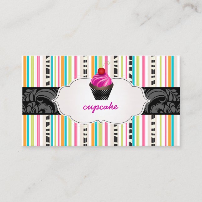 Carte De Visite PixDezines fraises tourbillons cupcake+stripes (Devant)