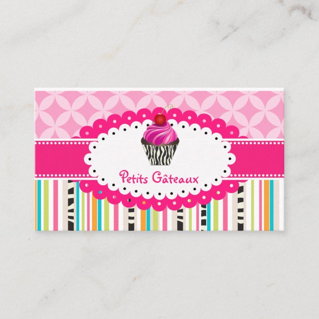 Carte De Visite PixDezines fraises tourbillons cupcake+stripes (Devant)