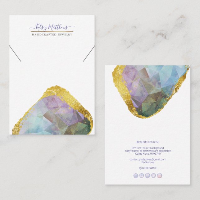 Carte De Visite PixDezines H2 Quartz Crystal Ombre Blue Purple Bus (Devant / Derrière)