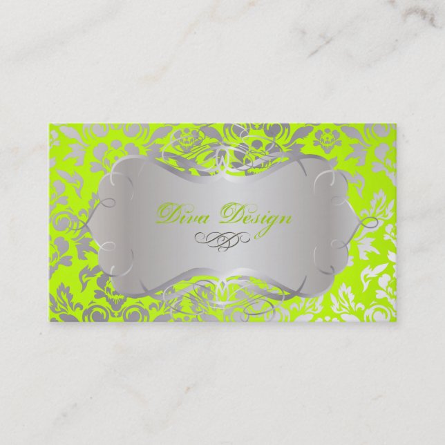 Carte De Visite PixDezines Haute Coutour Damask, Faux Silver (Devant)