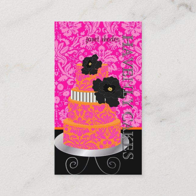 Carte De Visite PixDezines Orange+Hot Pink damask cake/pâtisserie (Devant)