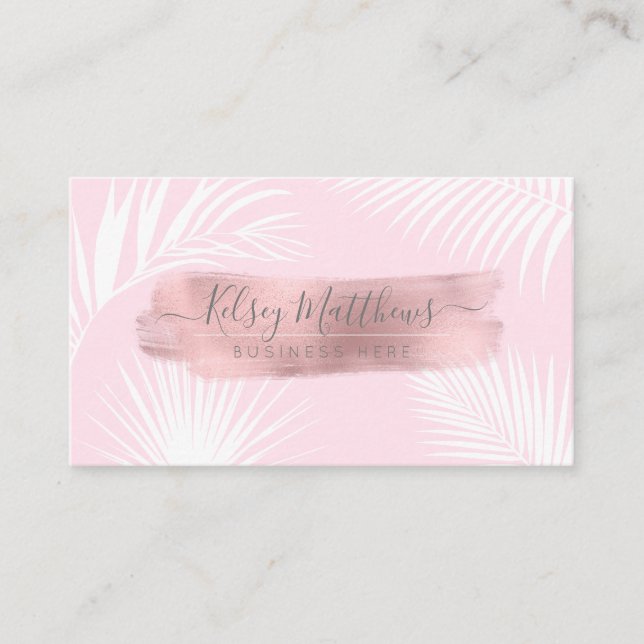 Carte De Visite PixDezines Palms+Faux Rose Gold Brush (Devant)