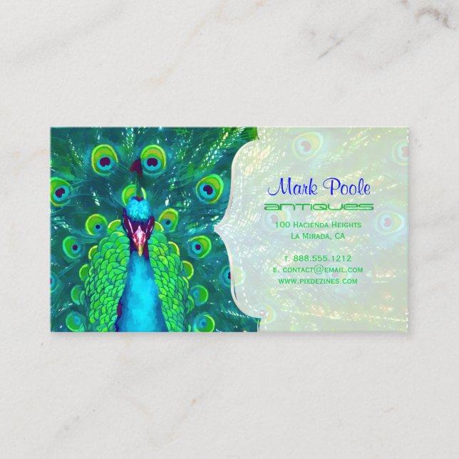 Carte De Visite PixDezines paon turquoise bleu/aquarelle affecter (Devant)