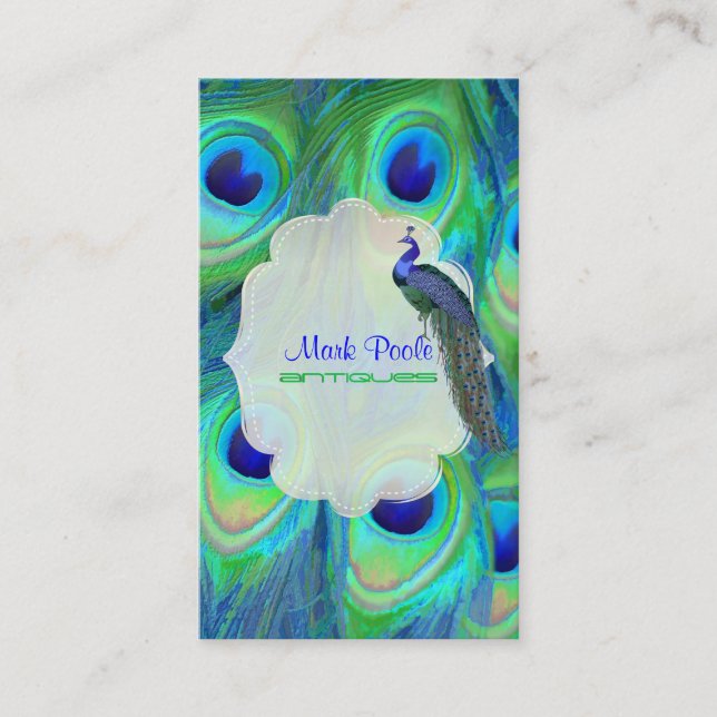 Carte De Visite PixDezines paons cobalt bleu/aquarelle (Devant)