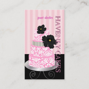 Carte De Visite PixDezines Pink stripes+damask cake/pâtisserie