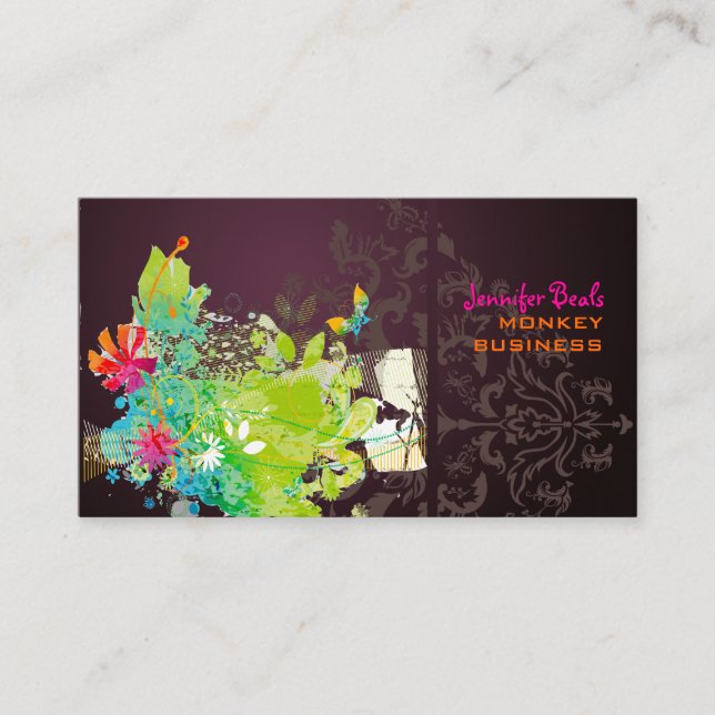Carte De Visite PixDezines rétro floral + merlot (Devant)