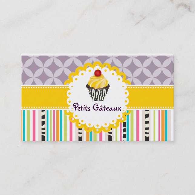 Carte De Visite PixDezines tourbillons citron cupcake+bandes (Devant)