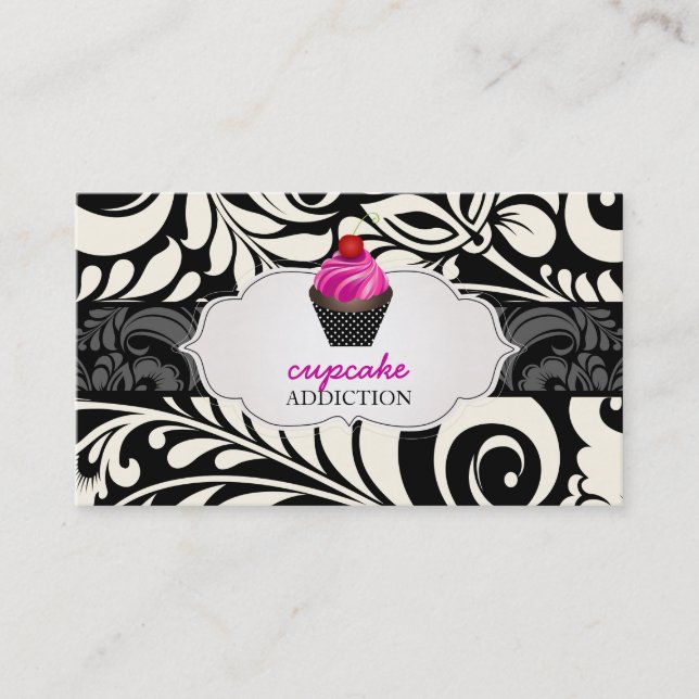 Carte De Visite PixDezines tourneberges fraises cupcake+damask (Devant)