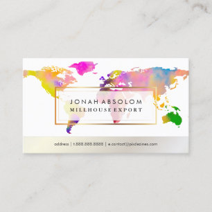 Carte De Visite PixDezines va global/carte du monde à l'aquarelle
