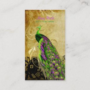 Carte De Visite PixDezines vintage paon vert+polices/diy dentelle
