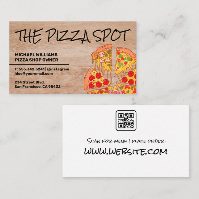 Carte De Visite Pizza Pie Slices | Restaurant | Code Qr (Devant / Derrière)