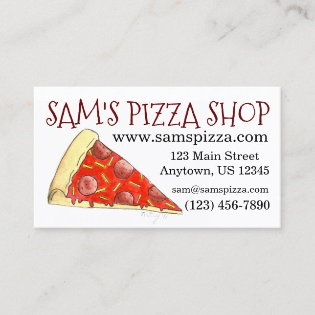 Carte De Visite Pizza Slice Pepperoni Fromage Pizzeria Alimentatio (Devant)