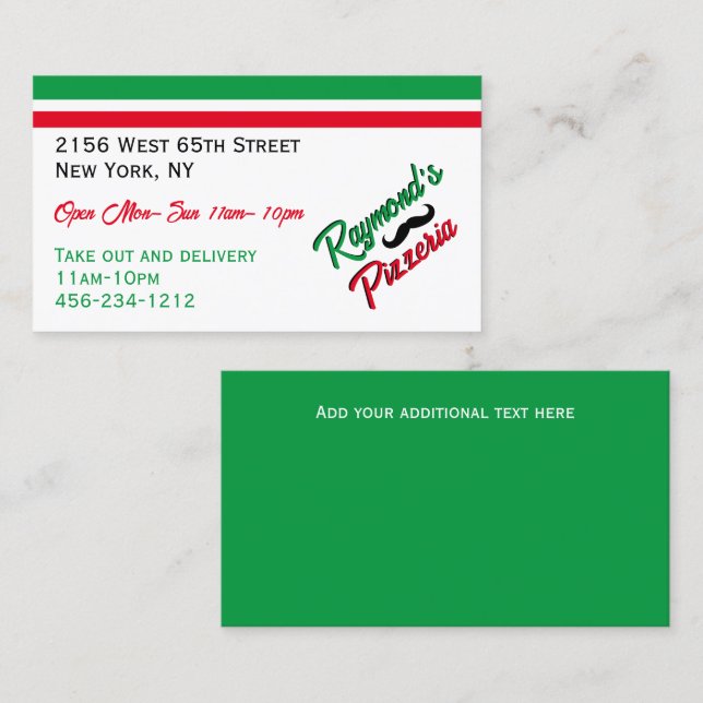 Carte De Visite Pizzeria personnalisée (Devant / Derrière)