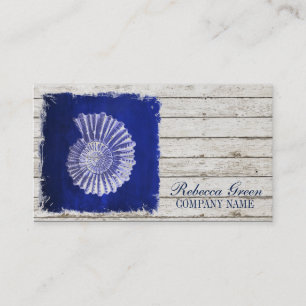 Carte De Visite plage chic dérive bois nautique bleu coquillages