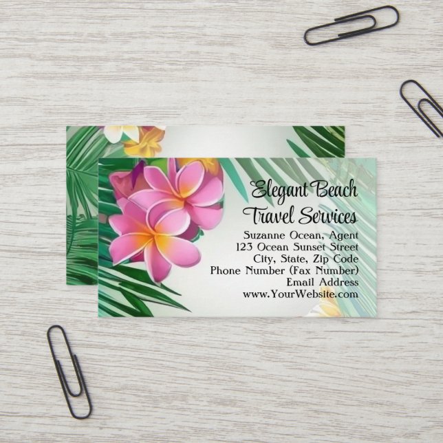 Carte De Visite Plage de Spa de Plumeria Tropical Voyage (Devant/Arrière en situation)