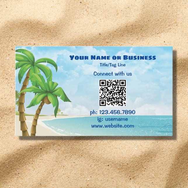 Carte De Visite Plage et palmiers | Code QR Tropical (Créateur téléchargé)