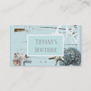 Carte De Visite plage girly chic étoile coquillages aqua bleu