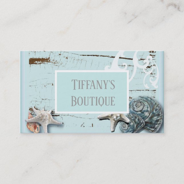 Carte De Visite plage girly chic étoile coquillages aqua bleu (Devant)