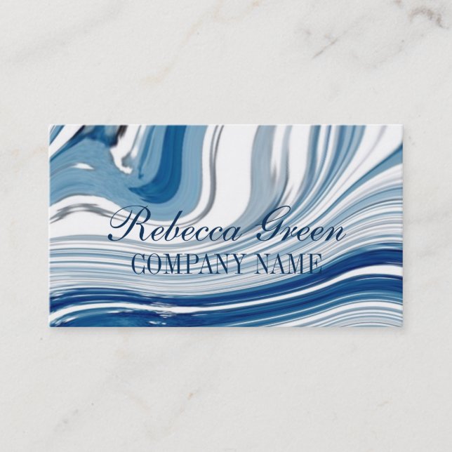 Carte De Visite plage marine océan aquarelle marbre bleu (Devant)