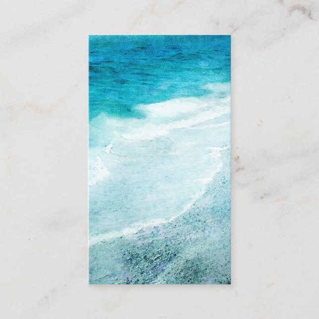 Carte De Visite Plage Retro - Océan bleu Turquoise côtier Aquarell (Devant)