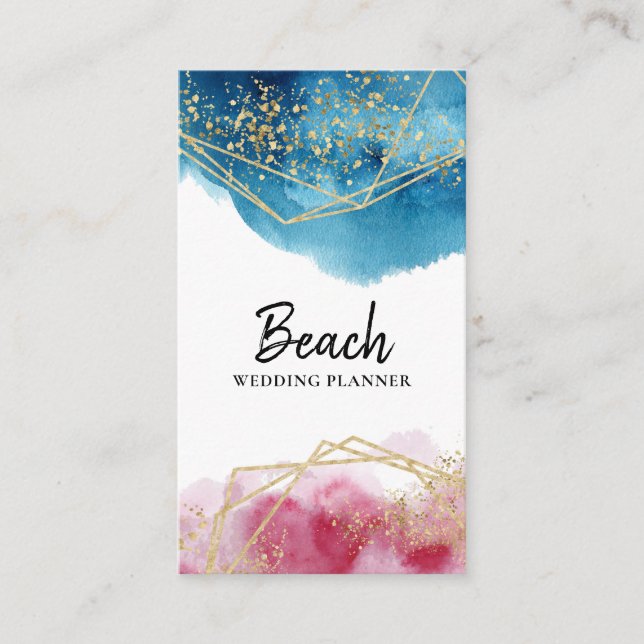 Carte De Visite Plage rose bleue abstraite de polygones de parties (Devant)