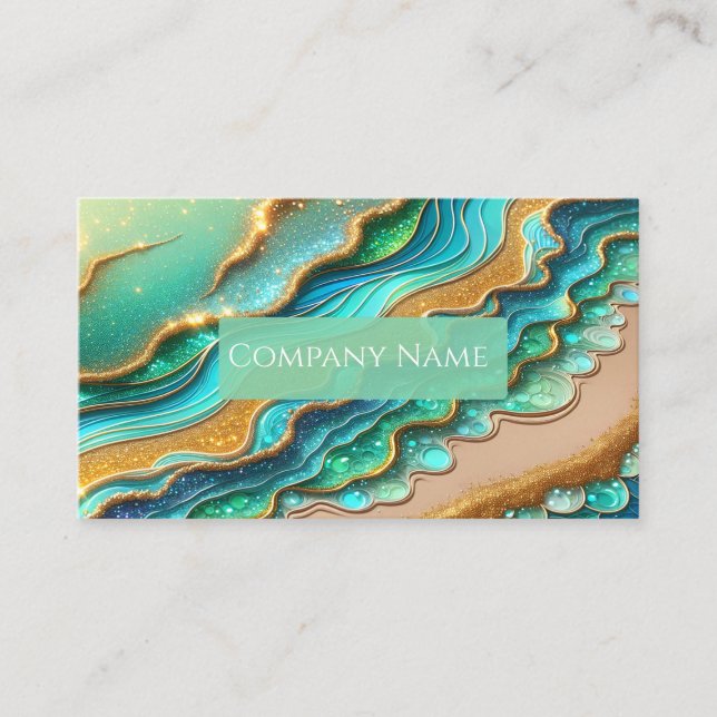 Carte De Visite Plage tropicale Aquamarine et Parties scintillant  (Devant)