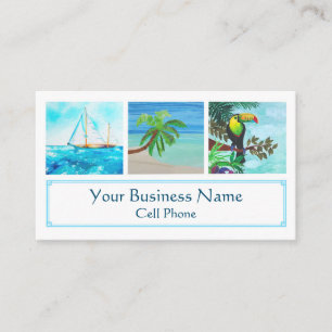 Carte De Visite Plage tropicale Colorée Toucan Voilier Palm Tree