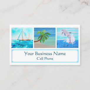 Carte De Visite Plage tropicale Voilier Palm Tree Dolphin Océan