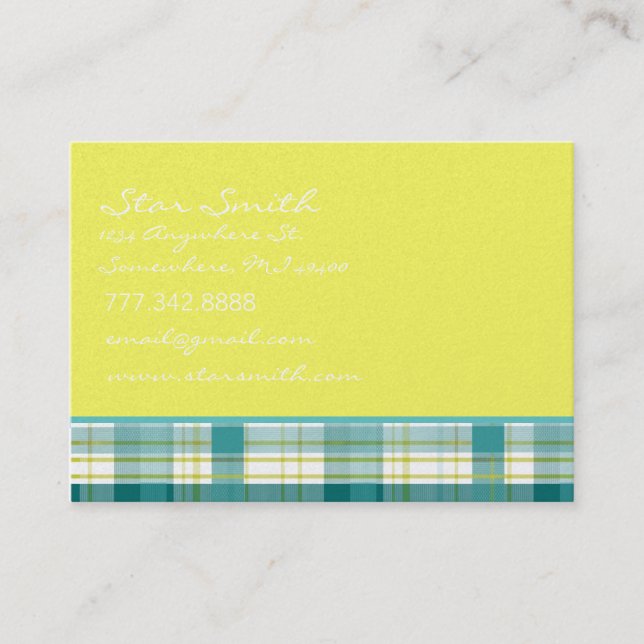 Carte De Visite Plaid Aqua Turquoise Blue et Lime (Devant)