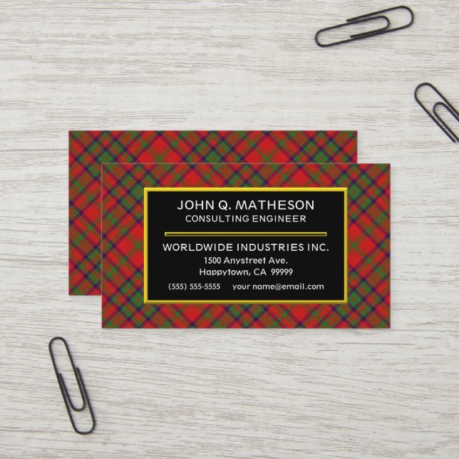 Carte De Visite Plaid de tartan écossais de Matheson de clan (Devant/Arrière en situation)