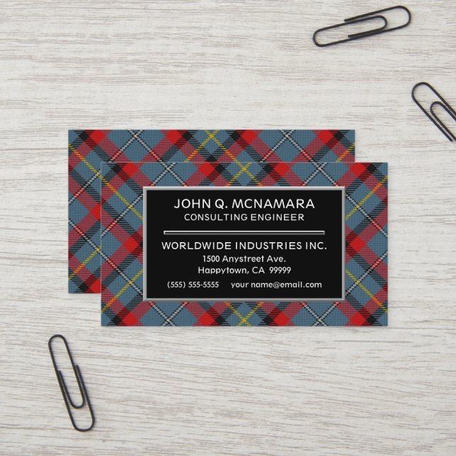 Carte De Visite Plaid de tartan irlandais de MacNamara McNamara de (Devant/Arrière en situation)