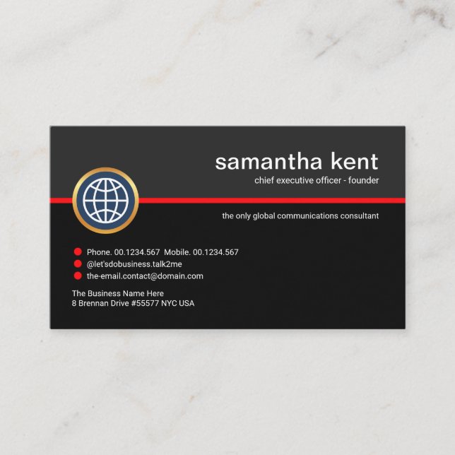 Carte De Visite Plain Simple Grey Couches Noires PDG Business Femm (Devant)