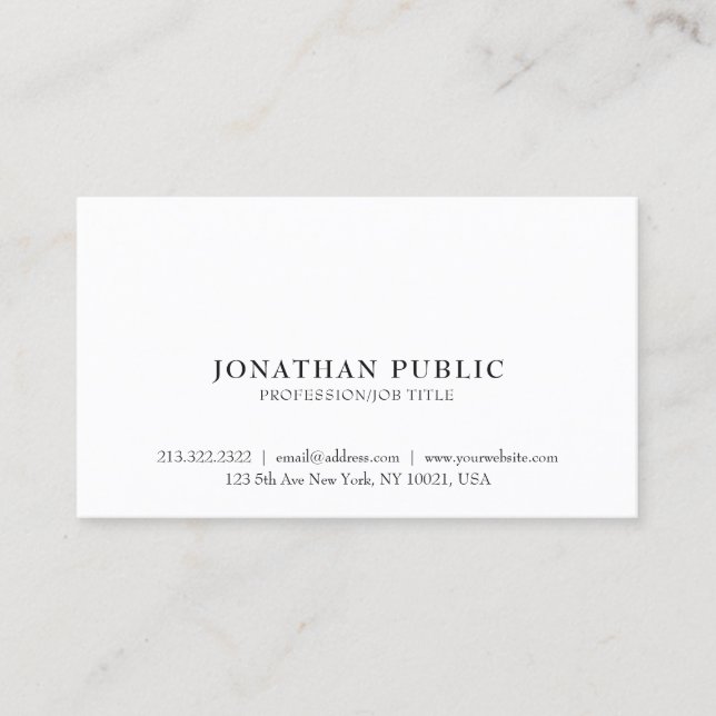 Carte De Visite Plaine blanche élégante lisse classique (Devant)