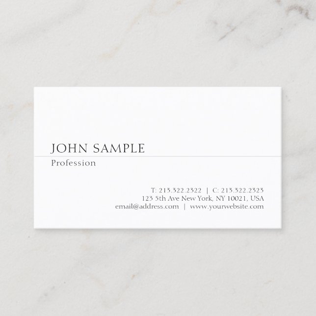 Carte De Visite Plaine chic simple professionnelle blanche moderne (Devant)