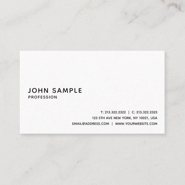Carte De Visite Plaine lisse professionnelle blanche élégante (Devant)