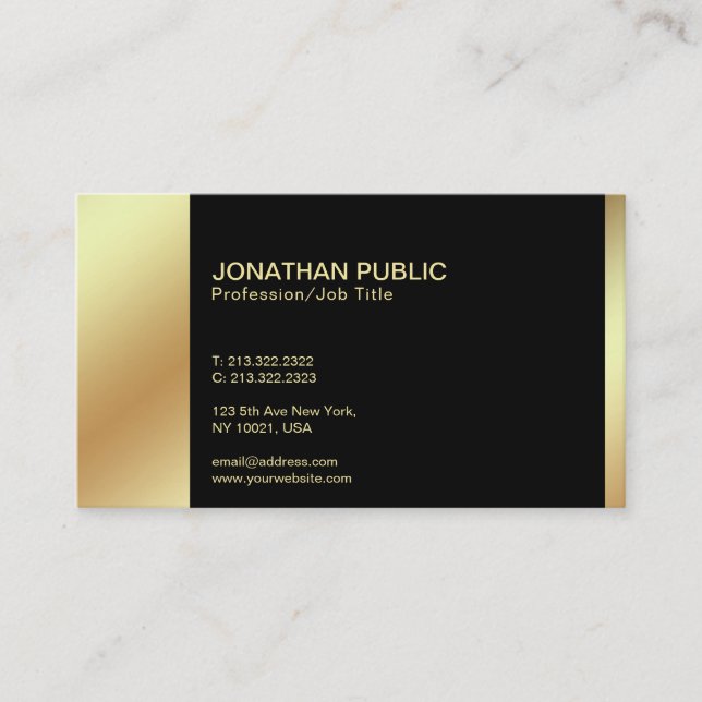 Carte De Visite Plaine professionnelle d'or noir élégant moderne (Devant)