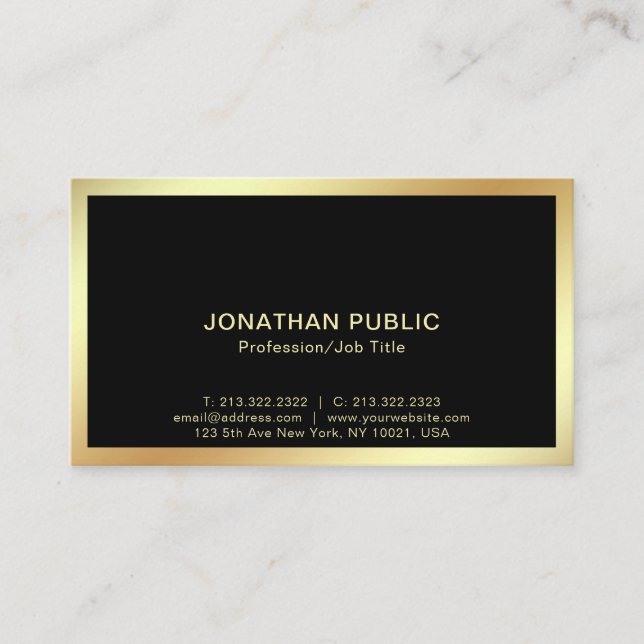 Carte De Visite Plaine sophistiquée d'or noir moderne (Devant)