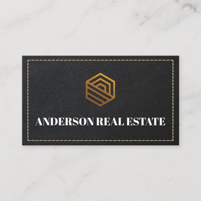 Carte De Visite Plan en cuir | Logo de l'immobilier Gold (Devant)