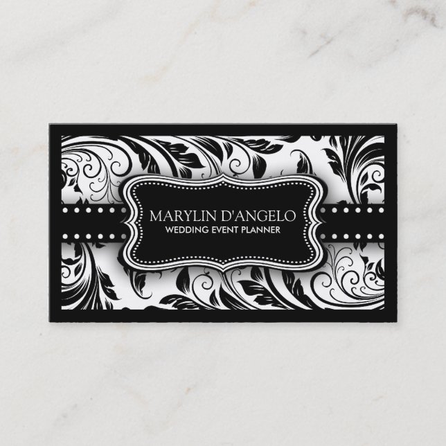 Carte De Visite Planificateur floral noir et blanc de mariage (Devant)