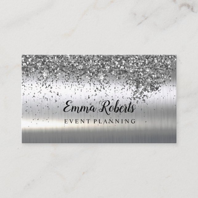 Carte De Visite Planification des événements Silver Sparkling (Devant)