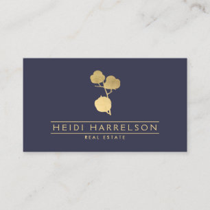 Carte De Visite Plante en Coton d'or sur Bleu Dusky