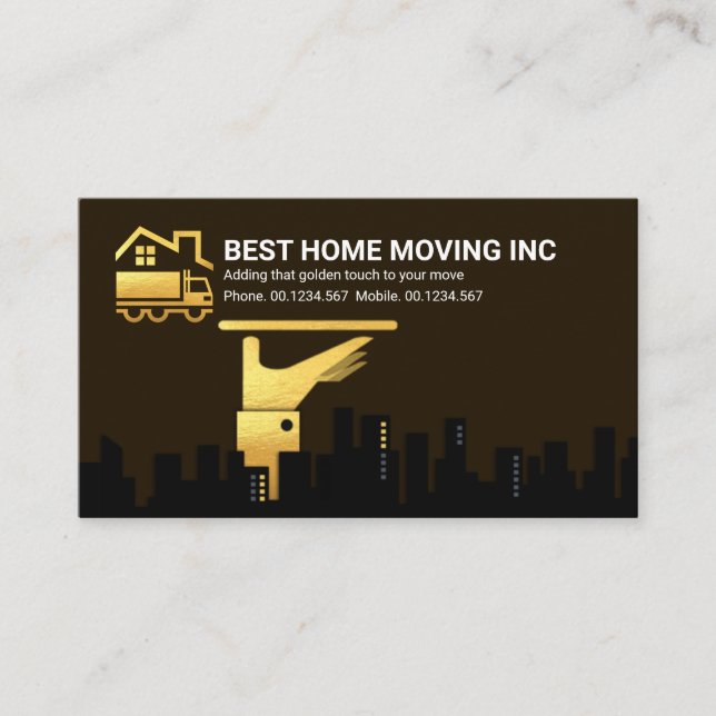 Carte De Visite Plaque de service Gold Waiter City Silhouette Move (Devant)
