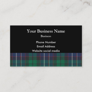 Carte De Visite Plaque de tartan bleu et vert en noir