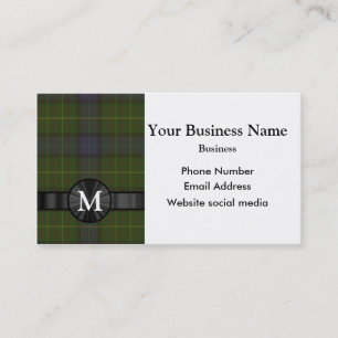 Carte De Visite Plaqué de tartan vert monogramme