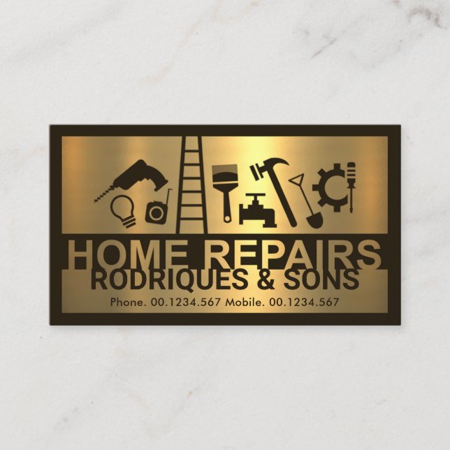 Carte De Visite Plaque d'or Réparations domestiques Signalisation  (Devant)
