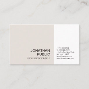 Carte De Visite Plat Professionnel Beige Blanc Élégant Artistique